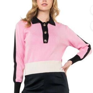 NWT THML Pink ColorBlock Polo Sweater Size Small